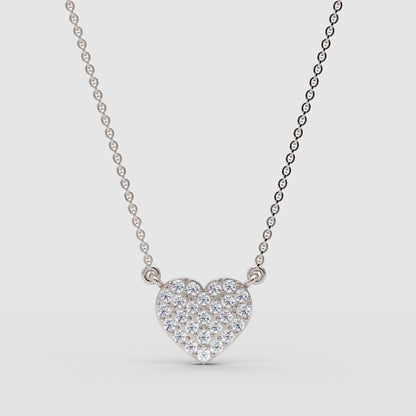 Pav Heart Pendant Necklace With Crystal Stones - One