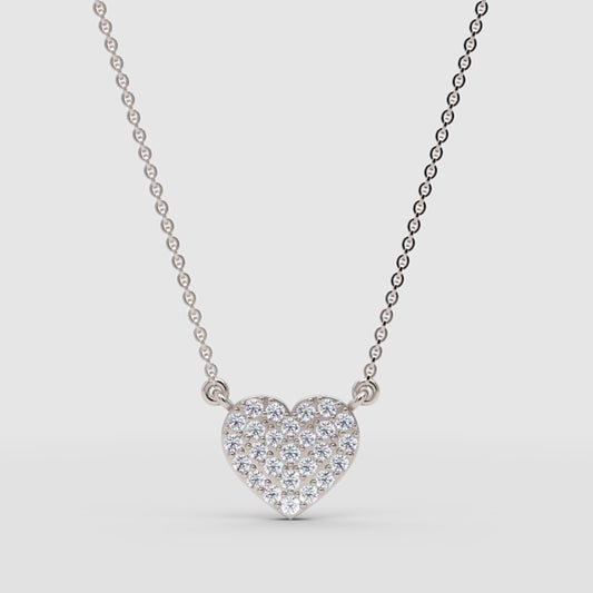 Pav Heart Pendant Necklace With Crystal Stones - One
