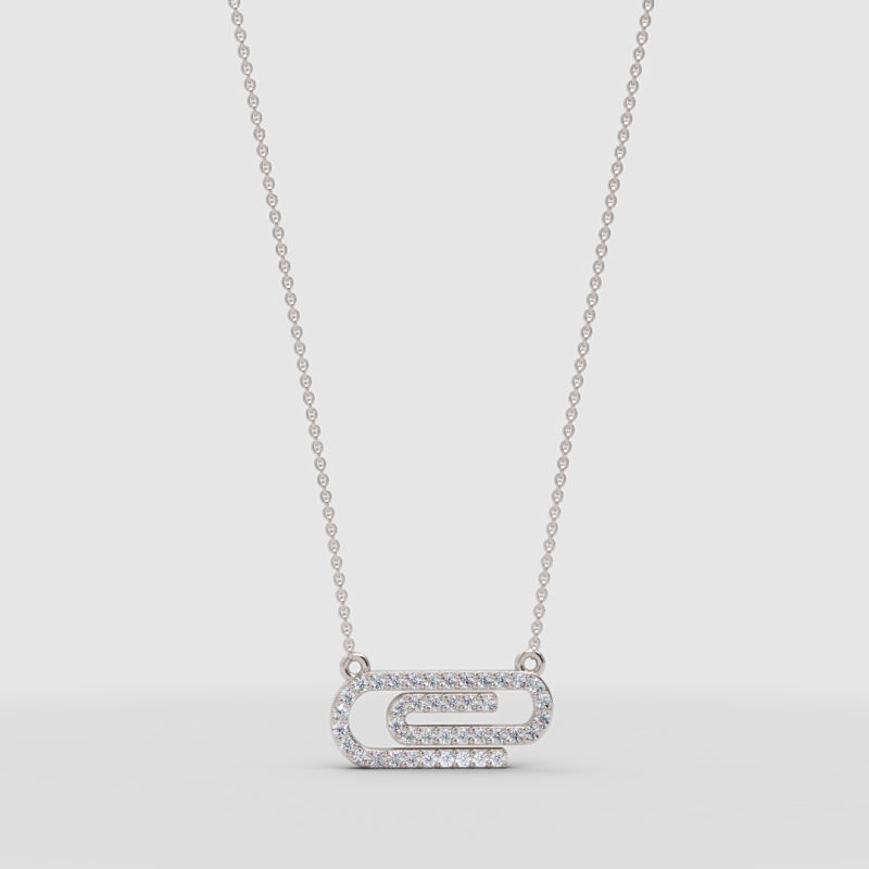 Diamond Interlocking Link Pendant Necklace In White Gold | Modern Geometric Pave Design (16–17 Inch Adjustable) | Jebij - One