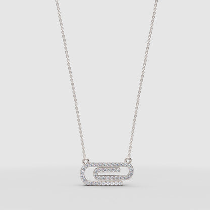 Diamond Interlocking Link Pendant Necklace In White Gold | Modern Geometric Pave Design (16–17 Inch Adjustable) | Jebij - One