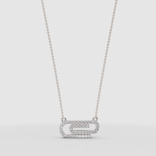 Diamond Interlocking Link Pendant Necklace In White Gold | Modern Geometric Pave Design (16–17 Inch Adjustable) | Jebij - One