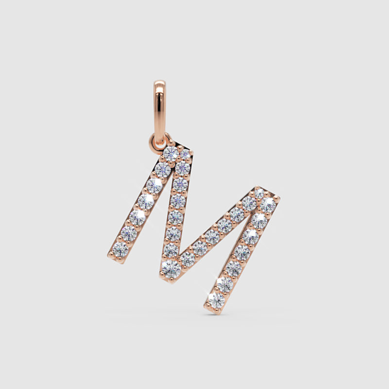 Diamond Letter M Charm Pendant in Rose Gold