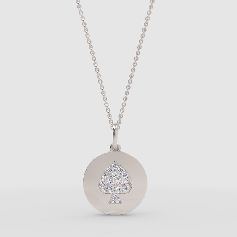 Pav Spade Disc Pendant Necklace - One