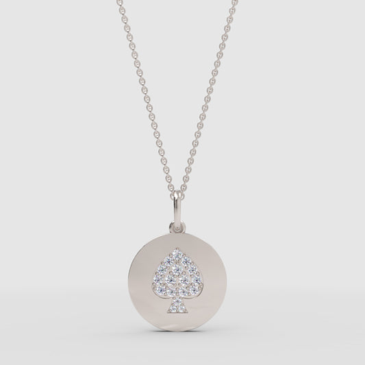 Pav Spade Disc Pendant Necklace - One