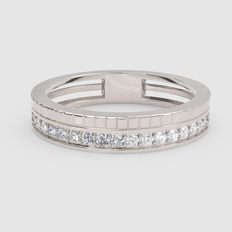 Pav Diamond Eternity Band Ring With Geometric Detailing - One