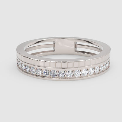 Pav Diamond Eternity Band Ring With Geometric Detailing - One