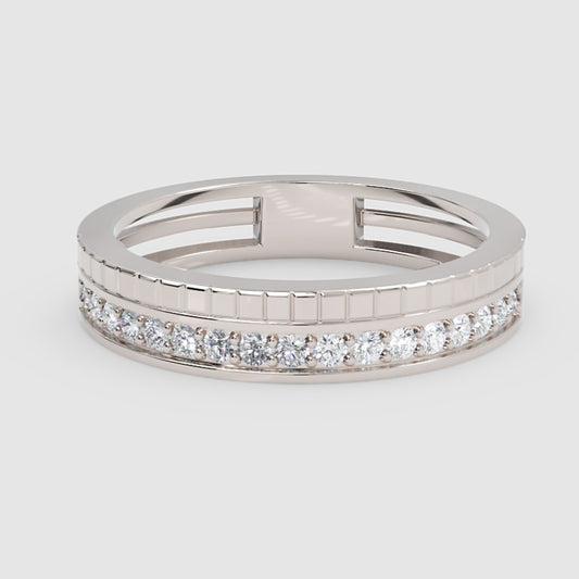 Pav Diamond Eternity Band Ring With Geometric Detailing - One