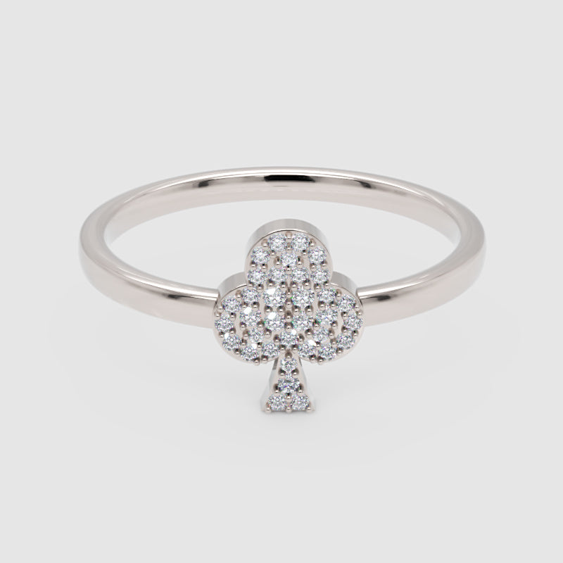 Pav Diamond Clover Stackable Ring - One