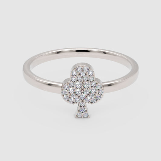 Pav Diamond Clover Stackable Ring - One