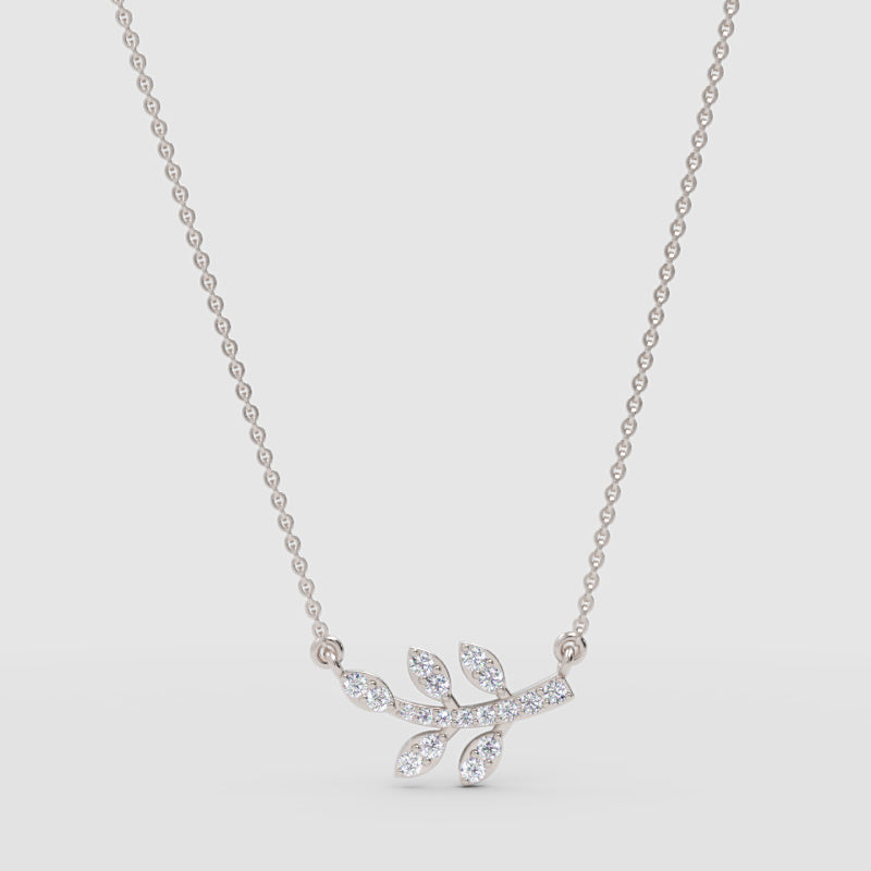 Delicate Leaf Branch Pendant Necklace With Pav Crystals - One