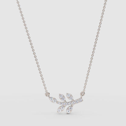 Delicate Leaf Branch Pendant Necklace With Pav Crystals - One