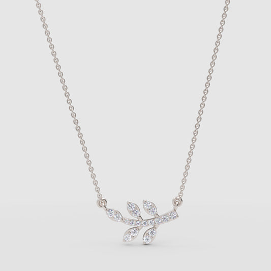 Delicate Leaf Branch Pendant Necklace With Pav Crystals - One