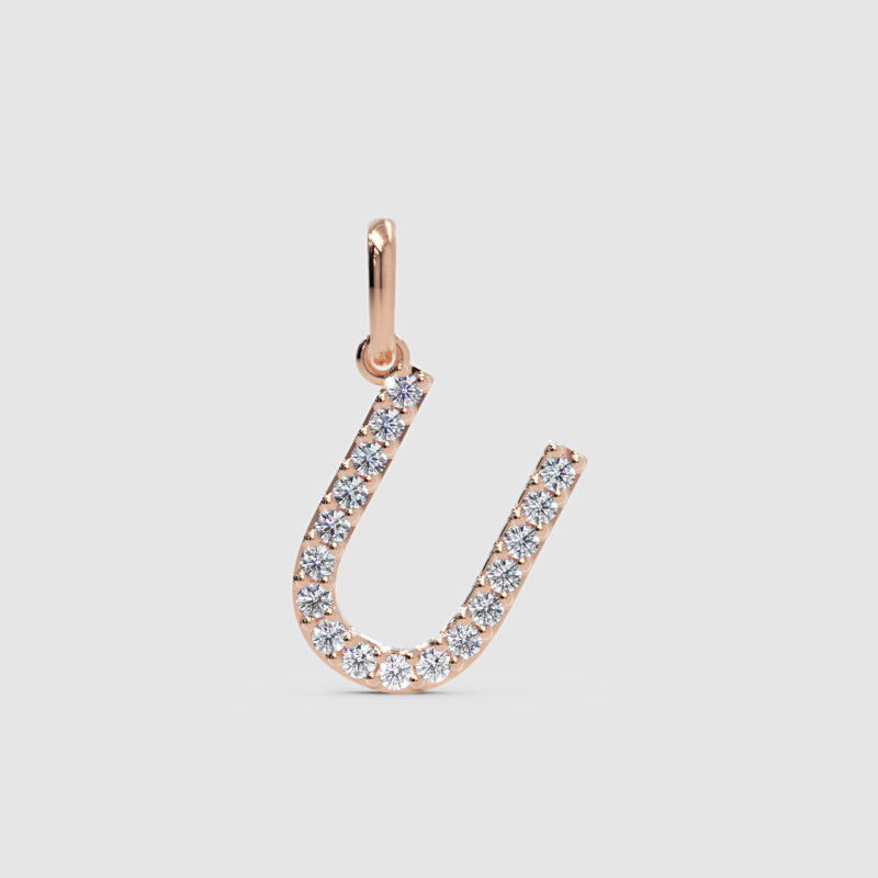 Rose Gold Diamond Letter U Charm Pendant