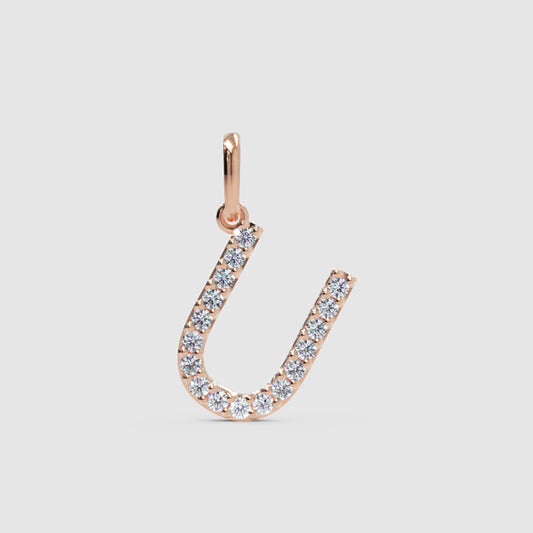 Rose Gold Diamond Letter U Charm Pendant