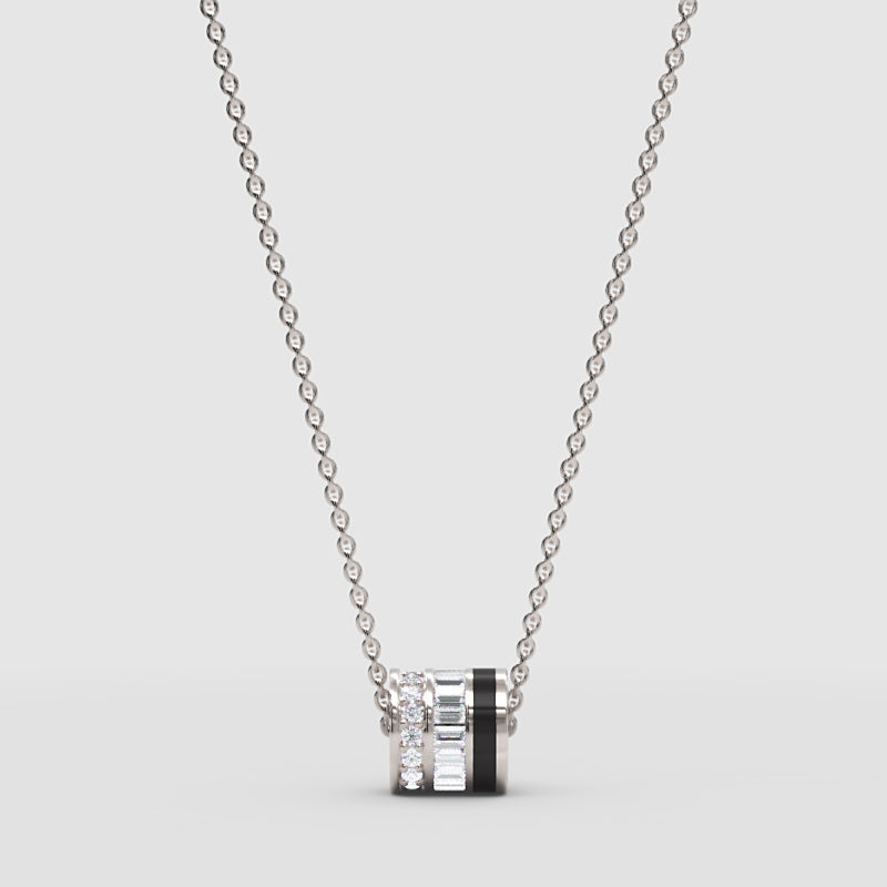 Baguette And Round Diamond Barrel Pendant Necklace - One