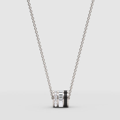 Baguette And Round Diamond Barrel Pendant Necklace - One