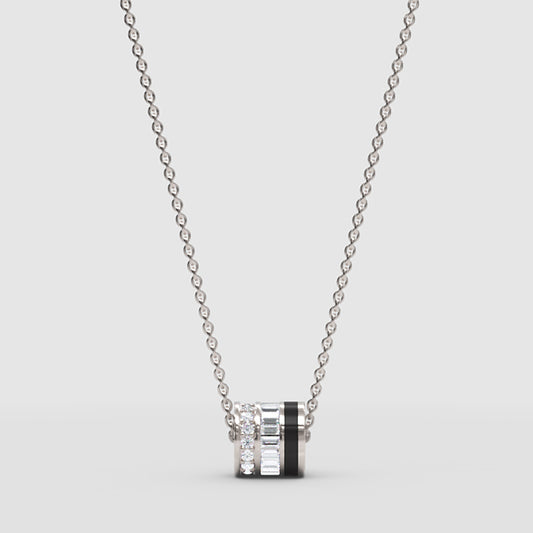 Baguette And Round Diamond Barrel Pendant Necklace - One
