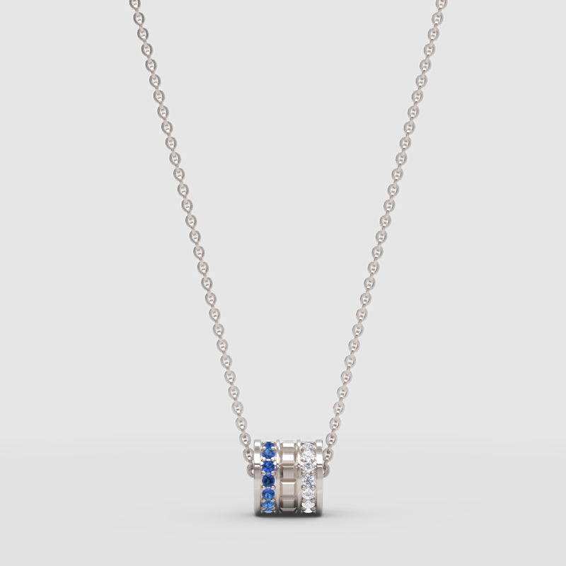 Minimal Cylinder Pendant Necklace | Diamond & Blue Sapphire In White Gold | Jebij - One