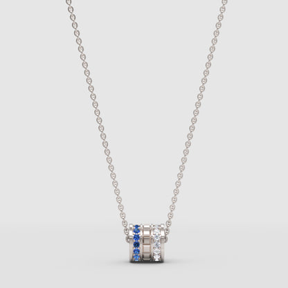 Minimal Cylinder Pendant Necklace | Diamond & Blue Sapphire In White Gold | Jebij - One