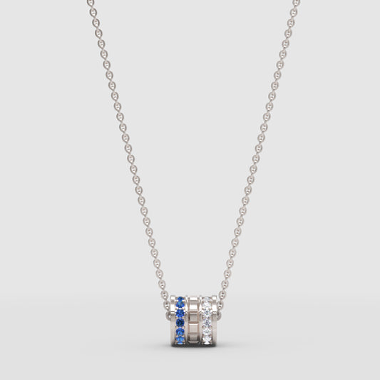 Minimal Cylinder Pendant Necklace | Diamond & Blue Sapphire In White Gold | Jebij - One