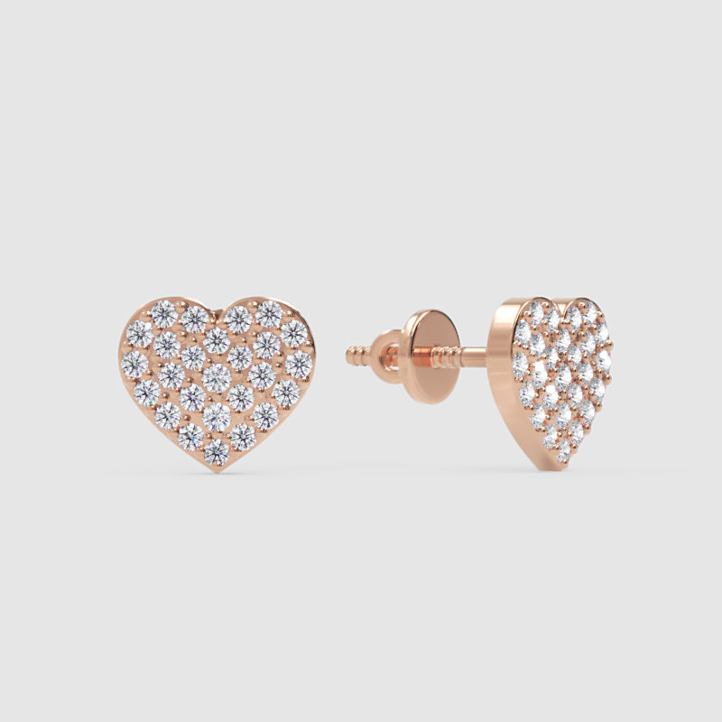 Pav Diamond Heart Stud Earrings - One