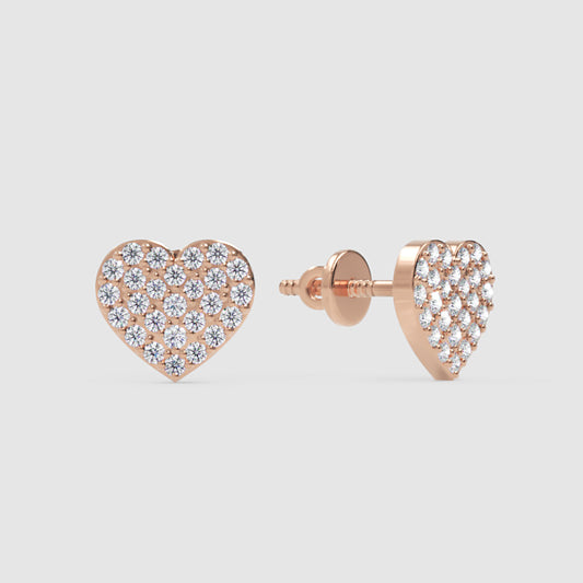 Pav Diamond Heart Stud Earrings - One