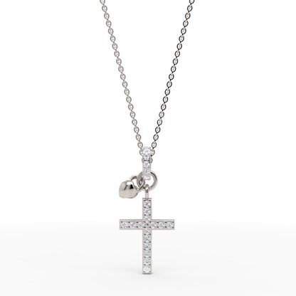 Pav Cross Pendant Necklace With Heart Charm - One