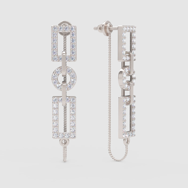Geometric Chain Link Pav Drop Earrings - One