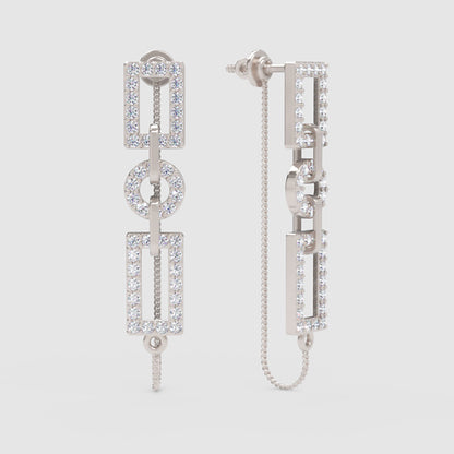 Geometric Chain Link Pav Drop Earrings - One
