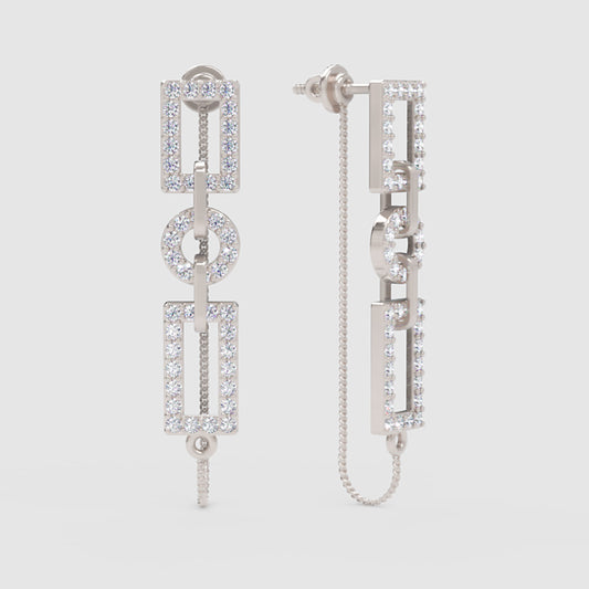 Geometric Chain Link Pav Drop Earrings - One