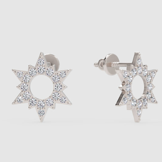 Starburst Diamond Halo Stud Earrings With Screw Back - One