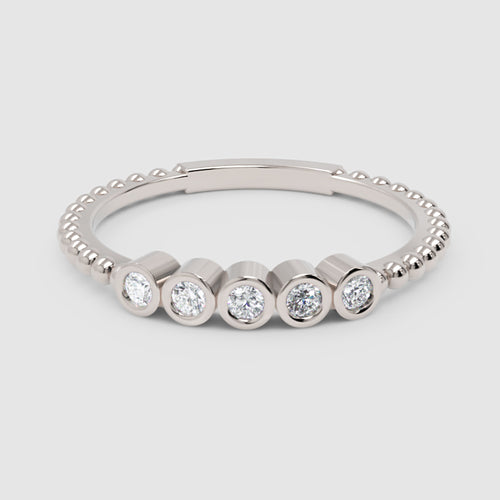 Diamond Bezel Half Band Ring with Minimal Stone Stackable Design