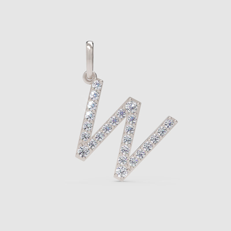 Diamond Initial Letter W Pendant in White Gold