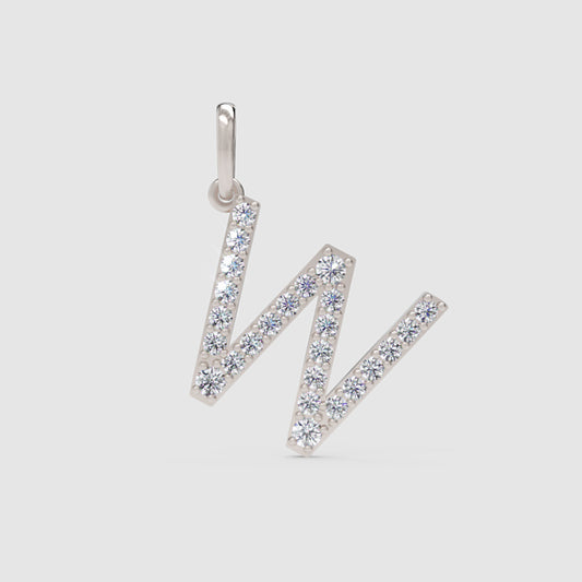 Diamond Initial Letter W Pendant in White Gold