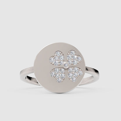 Diamond Four Leaf Clover Disc Ring - One