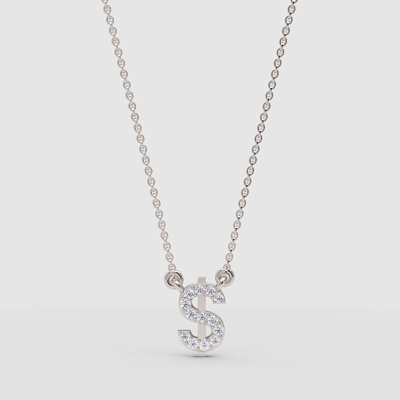Crystal Dollar Sign Pendant Necklace - One