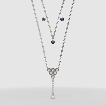 Layered Blue Sapphire And Diamond Honeycomb Ynecklace - One