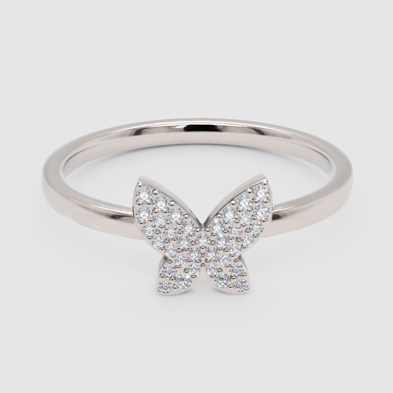 Pav Diamond Butterfly Ring - One