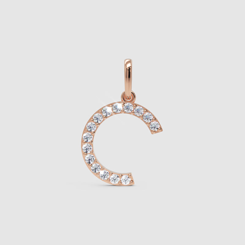 Rose Gold Diamond Letter C Initial Pendant Charm