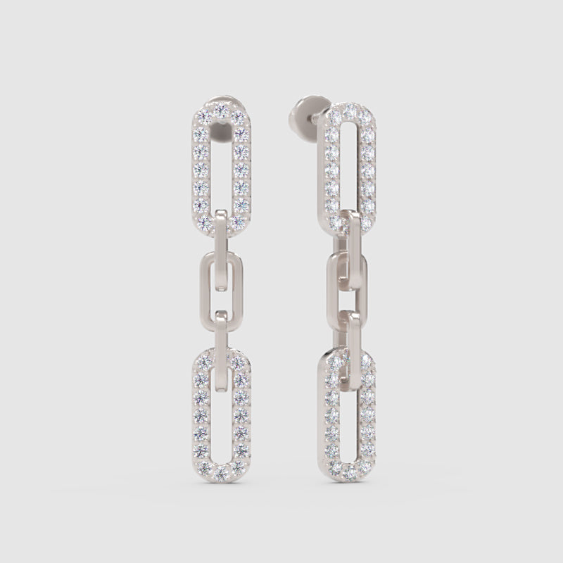 Pav Chain Link Drop Earrings - One