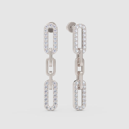 Pav Chain Link Drop Earrings - One