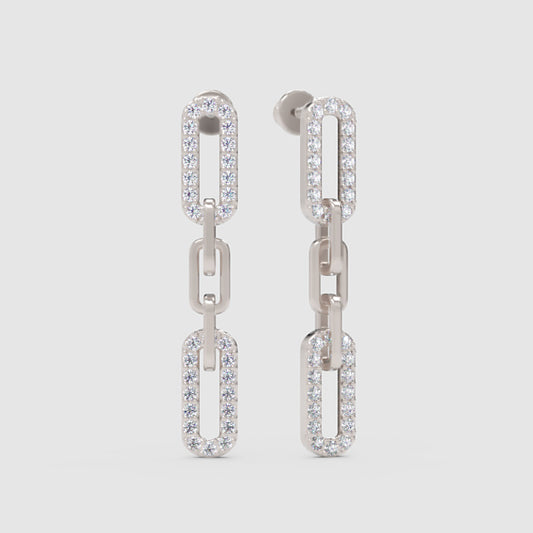 Pav Chain Link Drop Earrings - One