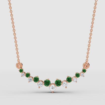 Rose Gold Emerald And Diamond Curved Bar Necklace - One
