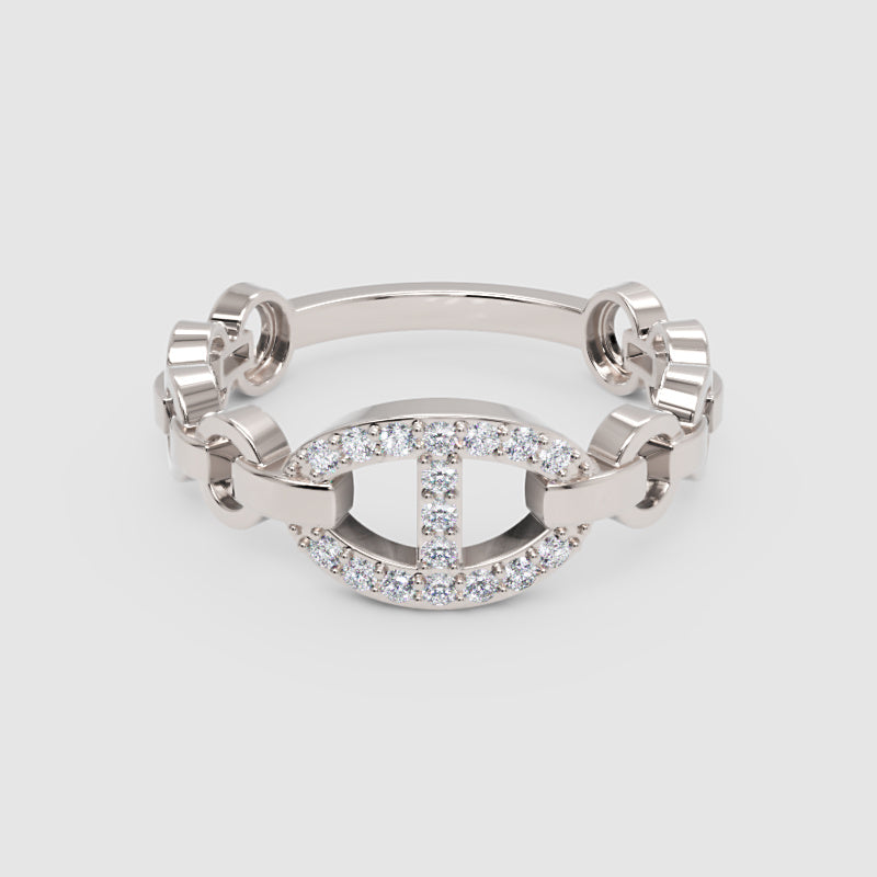 Diamond Chain Link Ring For Women | White Gold Oval Center Bar Design | Jebij - One