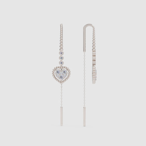 Crystal Heart Threader Earrings with Bar Drop