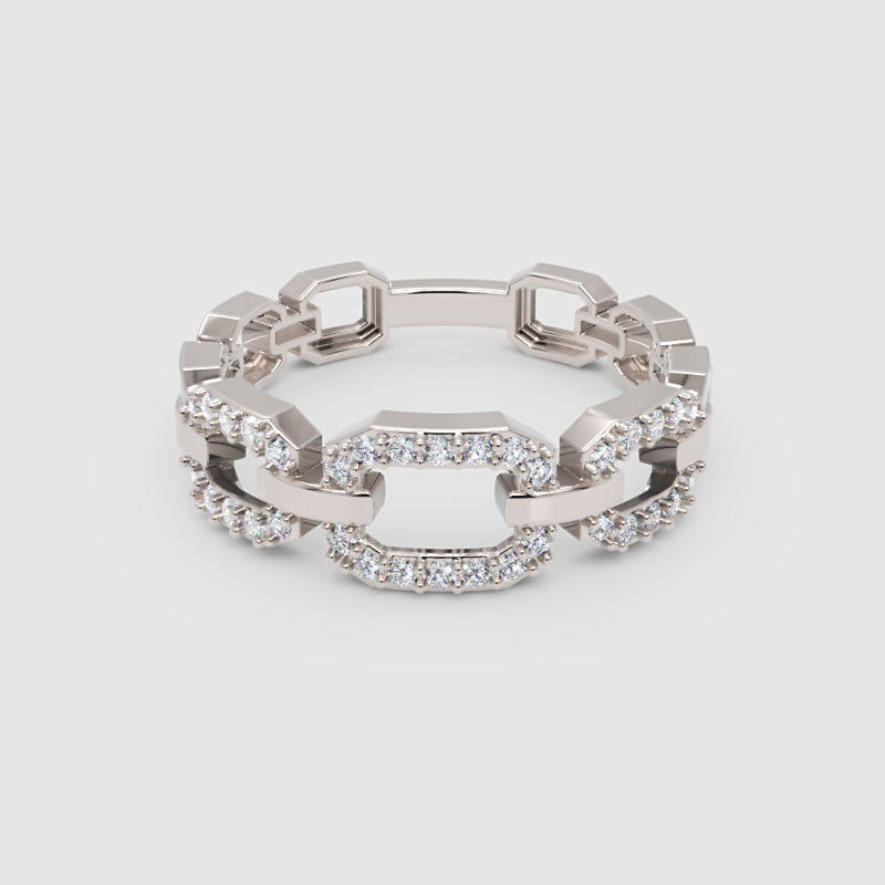 Diamond Chain Link Ring In White Gold | Circular Center Double Row Luxury Statement Ring For Women | Jebij - One