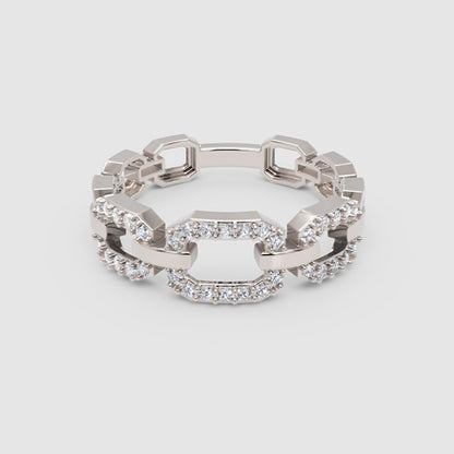 Diamond Chain Link Ring In White Gold | Circular Center Double Row Luxury Statement Ring For Women | Jebij - One