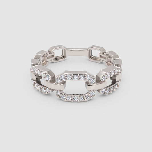 Diamond Chain Link Ring In White Gold | Circular Center Double Row Luxury Statement Ring For Women | Jebij - One
