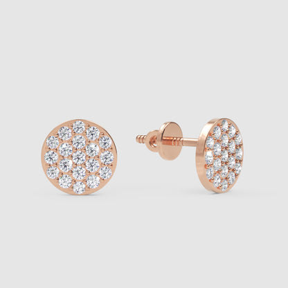 Pav Diamond Circle Disc Stud Earrings With Screw Back - One