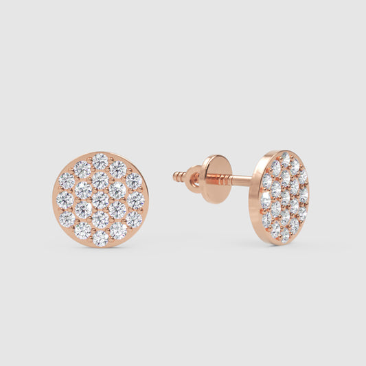 Pav Diamond Circle Disc Stud Earrings With Screw Back - One